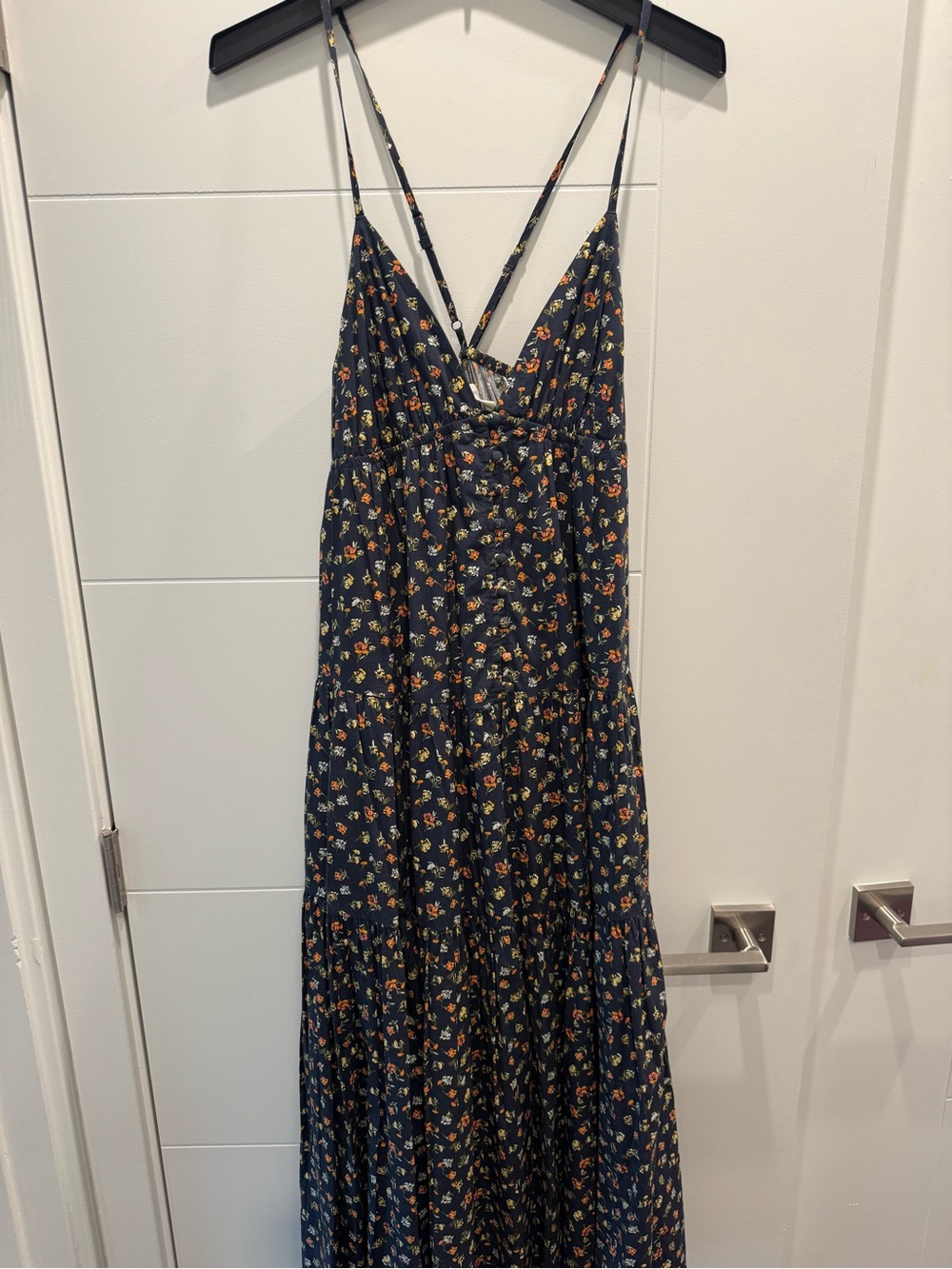 Treasure & Bond Navy Maxi Dress with Orange & Yellow Floral Print